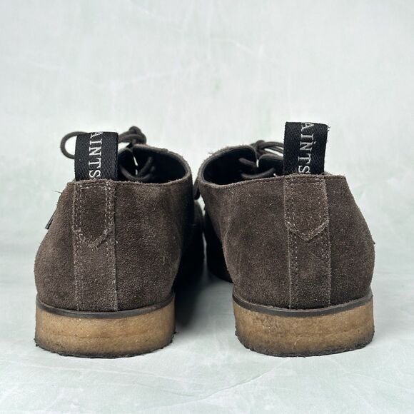 AllSaints Leigh Suede Plain Toe Derby Shoes Mens 43 / 10 Pull Tab Oxford Brown - Picture 11 of 16